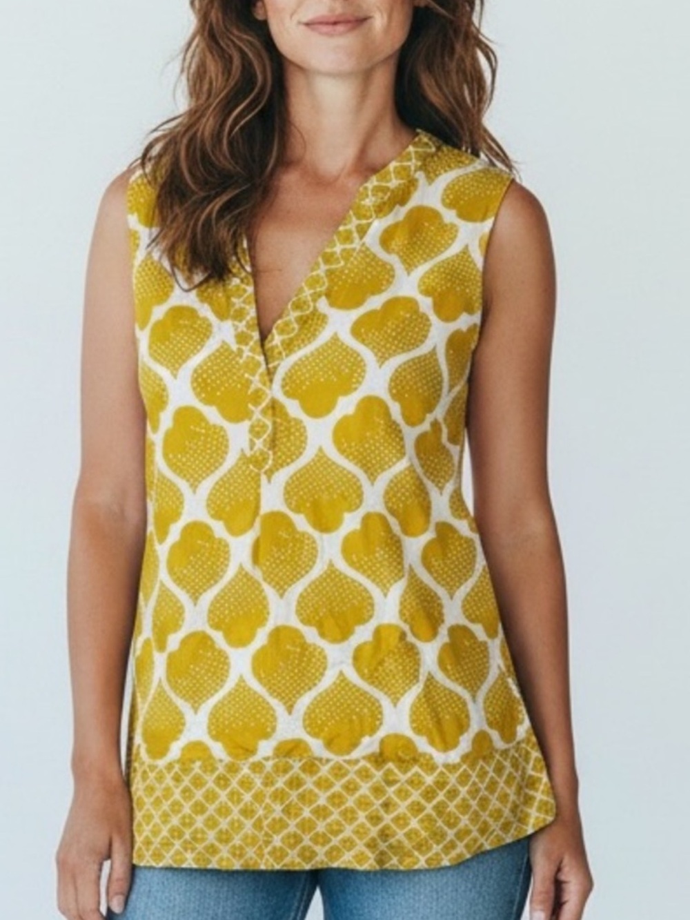 Boden Yellow Printed V-Neck Sleeveless top 10
